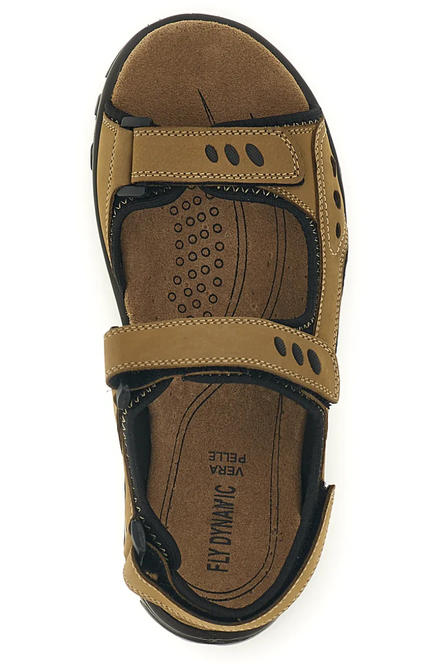 Sandali taupe in vera pelle con chiusura a strappo Fly dynamic FD11