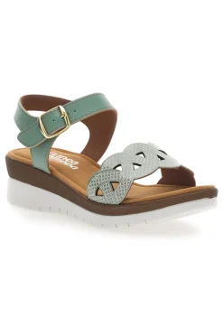 Sandali verdi con zeppa e fascetta traforata 8167-LINEA COMODA Best