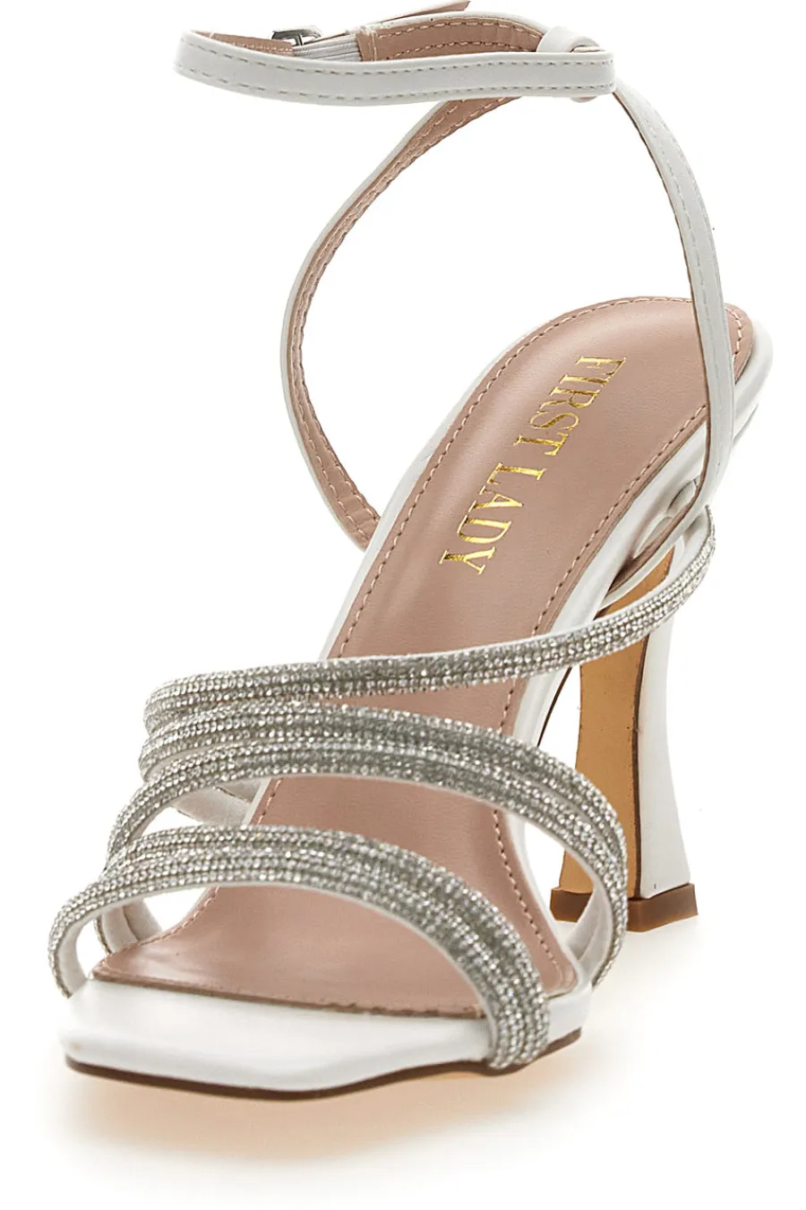 Sandalo Gioiello Bianco Con Strass e Tacco Alto FIRST LADTY P538-FIRST LADY Hot