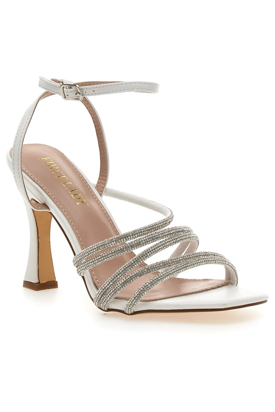 Sandalo Gioiello Bianco Con Strass e Tacco Alto FIRST LADTY P538-FIRST LADY Hot