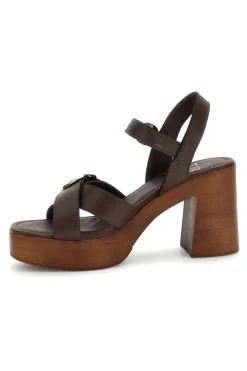 Sandalo marrone in pelle con tacco Must Have 11927-PITTARELLO Outlet
