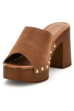 Sandalo marrone in pelle con tacco e borchie Must Have 11933-PITTARELLO Discount