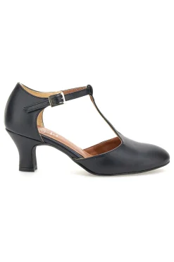 Scarpe da ballo nere con cinturino a T e tacco medio 212-MON DIEU MUSIQUE New