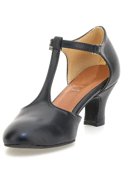 Scarpe da ballo nere con cinturino a T e tacco medio 212-MON DIEU MUSIQUE New