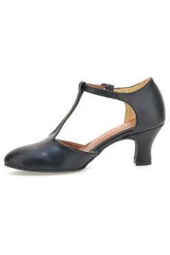 Scarpe da ballo nere con cinturino a T e tacco medio 212-MON DIEU MUSIQUE New