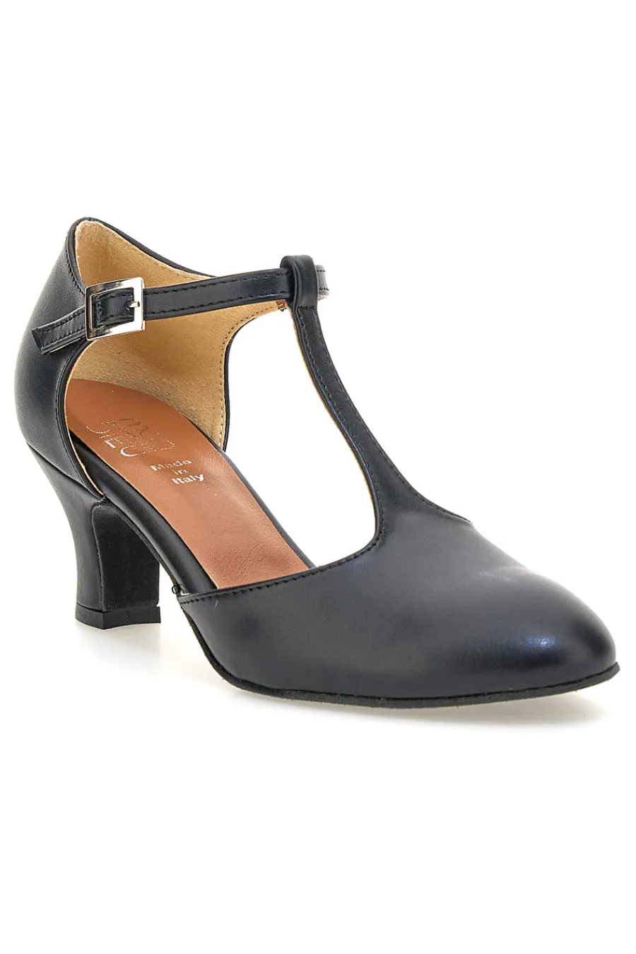 Scarpe da ballo nere con cinturino a T e tacco medio 212-MON DIEU MUSIQUE New
