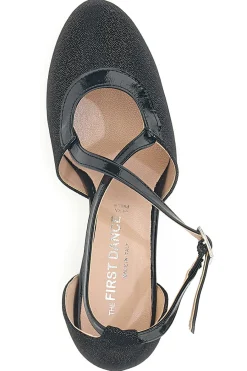 Scarpe da ballo nere con doppio cinturino incrociato e tacco medio 6555-THE FIRST DANCE Clearance
