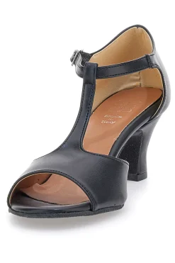 Scarpe da ballo nere open toe con cinturino a T e suola in pelle 117-MON DIEU New