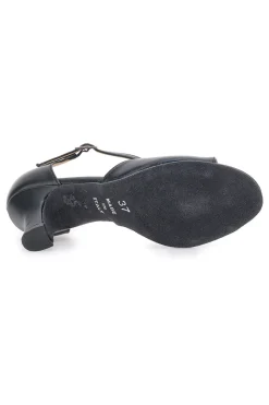 Scarpe da ballo nere open toe con cinturino a T e suola in pelle 117-MON DIEU New