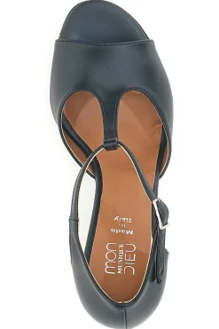 Scarpe da ballo nere open toe con cinturino a T e suola in pelle 117-MON DIEU New