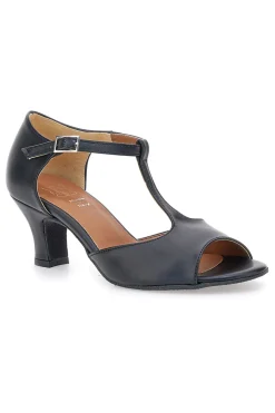 Scarpe da ballo nere open toe con cinturino a T e suola in pelle 117-MON DIEU New