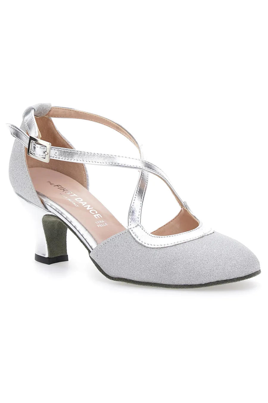 Scarpe da Ballo Platino Con Tacco Basso e Cinturino Incrociato 4555-THE FIRST DANCE Hot