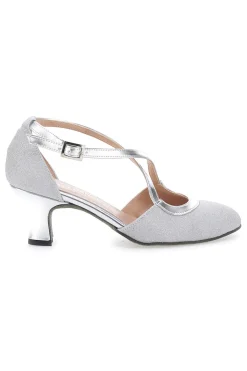 Scarpe da Ballo Platino Con Tacco Basso e Cinturino Incrociato 4555-THE FIRST DANCE Hot