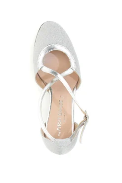 Scarpe da Ballo Platino Con Tacco Basso e Cinturino Incrociato 4555-THE FIRST DANCE Hot