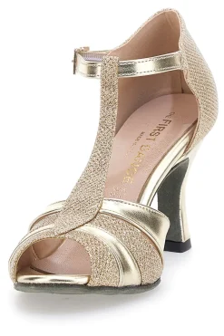 Scarpe da Ballo T-Bar Oro con Punta Aperta e Dettagli Scintillanti 5622-THE FIRST DANCE Clearance