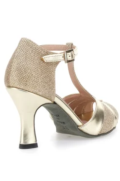 Scarpe da Ballo T-Bar Oro con Punta Aperta e Dettagli Scintillanti 5622-THE FIRST DANCE Clearance
