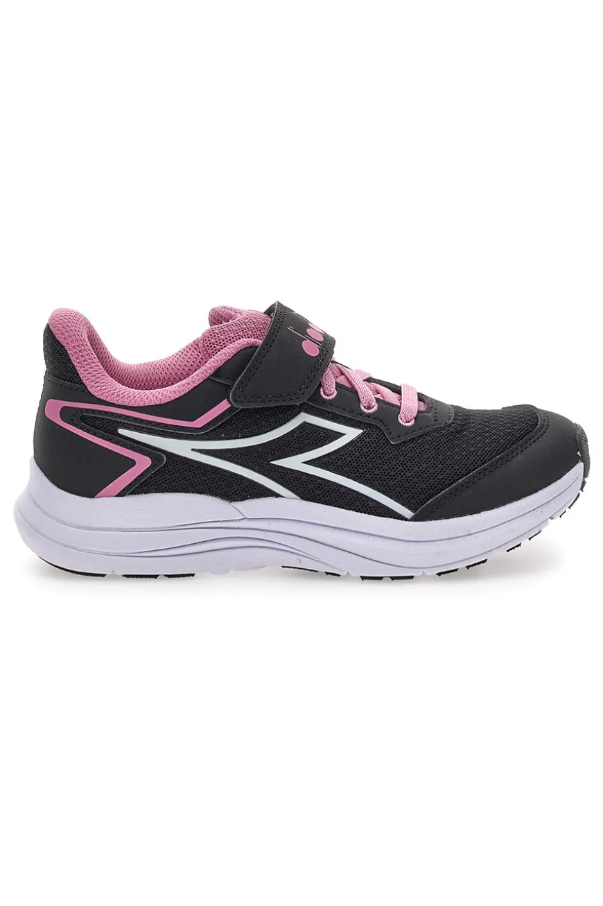 Scarpe sportive nere con dettagli rosa e chiusura a strappo Diadora SNIPE 3 JR