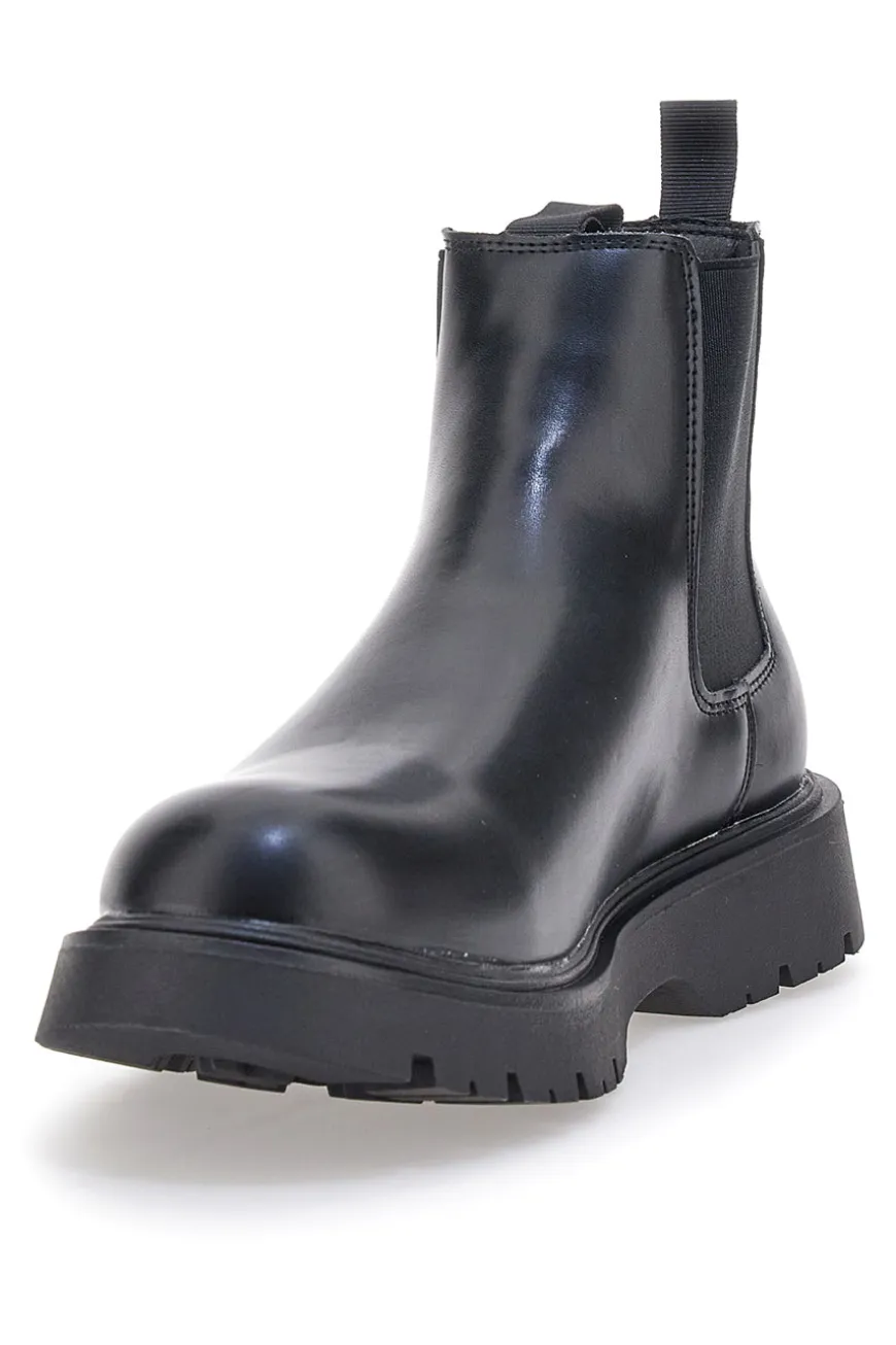 Schwarze Beatles-Stiefeletten mit seitlichem elastischem Baumwollgürtel CBM421P89
