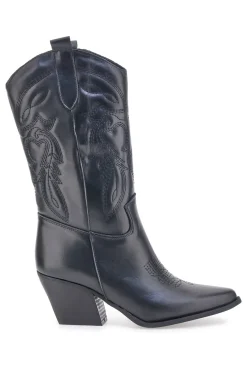 Schwarze bestickte texanische Lederstiefeletten TEX901RN-PITTARELLO LOVE New