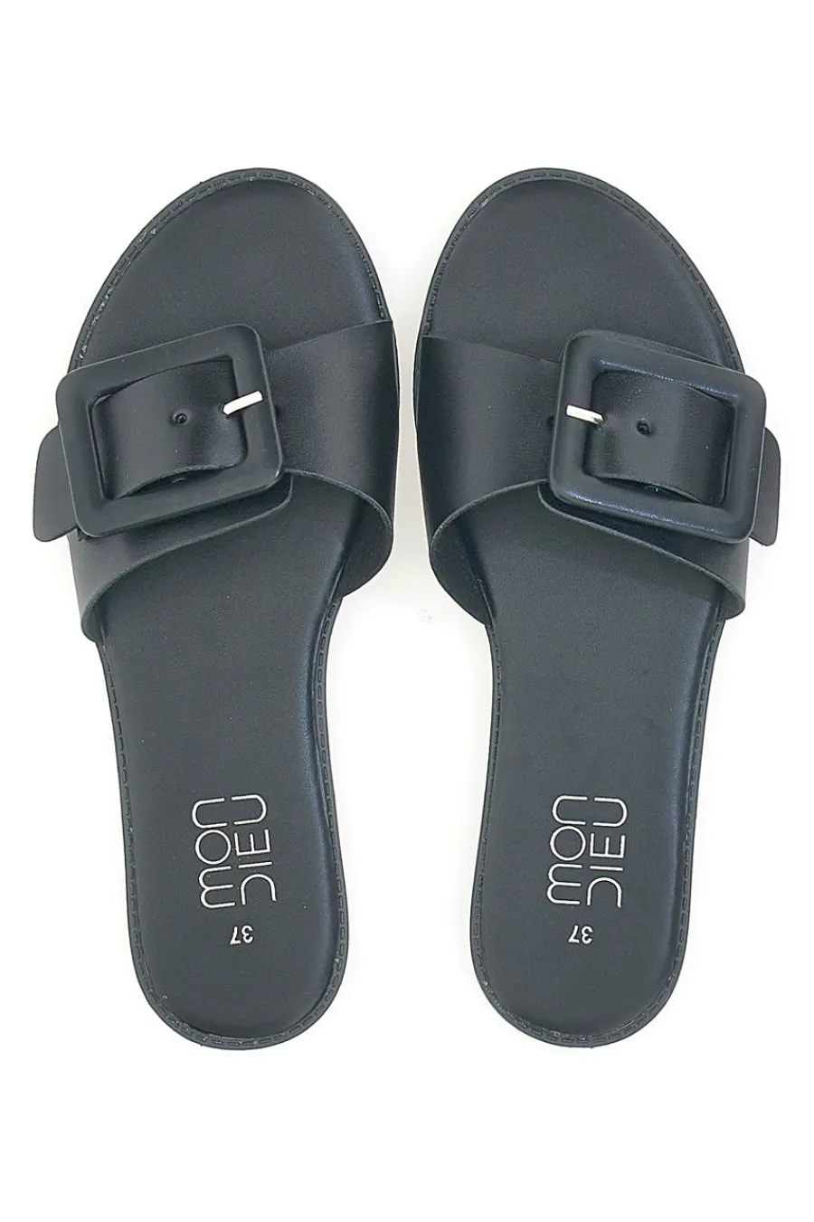 Schwarze flache Hausschuhe mit dickem Band und Schnalle PREA1330-MON DIEU Sale
