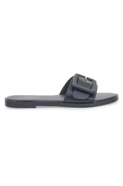 Schwarze flache Hausschuhe mit dickem Band und Schnalle PREA1330-MON DIEU Sale
