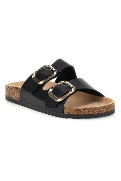 Schwarze Hausschuhe mit doppeltem Riemen und Zierschnallen Me & Me 14604-ME u0026 ME Hot