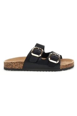 Schwarze Hausschuhe mit doppeltem Riemen und Zierschnallen Me & Me 14604-ME u0026 ME Hot