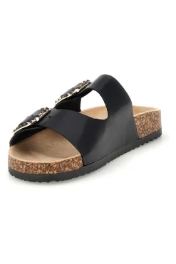 Schwarze Hausschuhe mit doppeltem Riemen und Zierschnallen Me & Me 14604-ME u0026 ME Hot