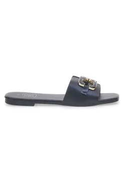 Schwarze Hausschuhe mit Maxi-Quadratkette PRE5413P-MON DIEU