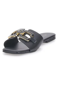 Schwarze Hausschuhe mit Maxi-Quadratkette PRE5413P-MON DIEU