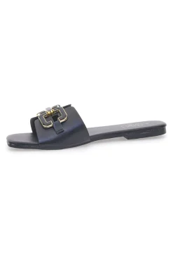 Schwarze Hausschuhe mit Maxi-Quadratkette PRE5413P-MON DIEU