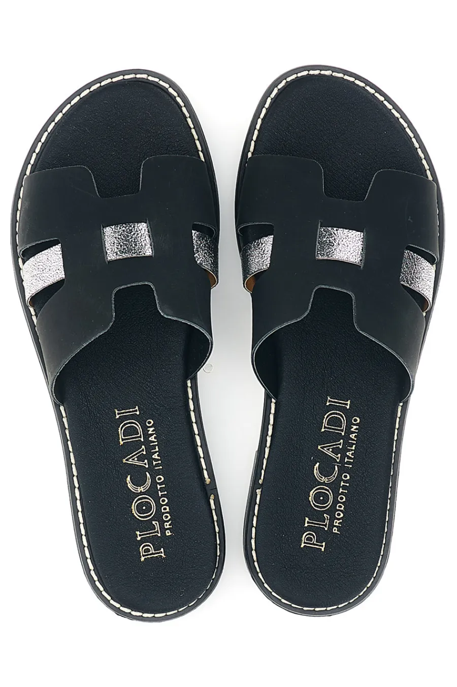 Schwarze Hausschuhe mit Metallic-Einsätzen MAT16-PLOCADI New
