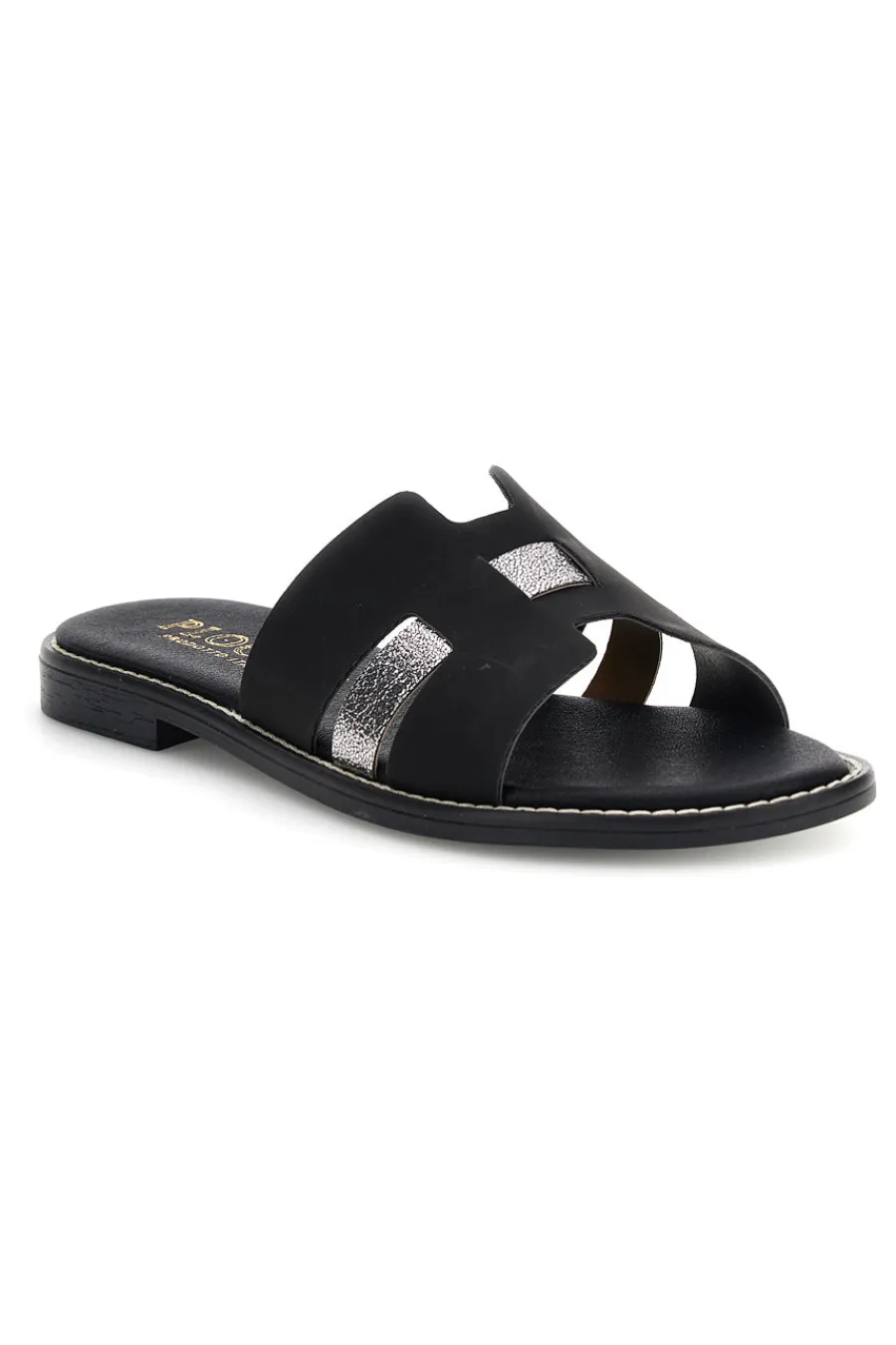 Schwarze Hausschuhe mit Metallic-Einsätzen MAT16-PLOCADI New