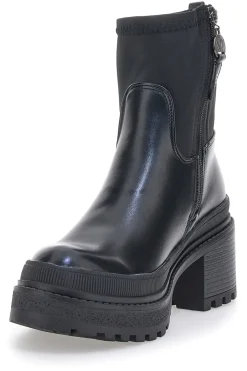 Schwarze Platform-Stiefeletten mit Stoffschaft 03-BETTYFLOWERS Hot