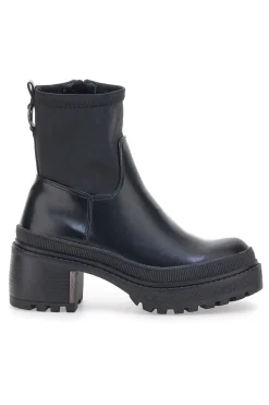 Schwarze Platform-Stiefeletten mit Stoffschaft 03-BETTYFLOWERS Hot