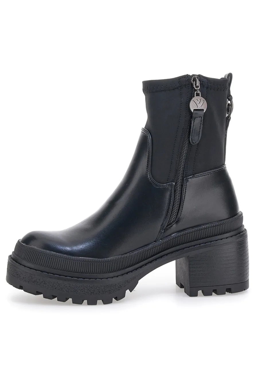 Schwarze Platform-Stiefeletten mit Stoffschaft 03-BETTYFLOWERS Hot