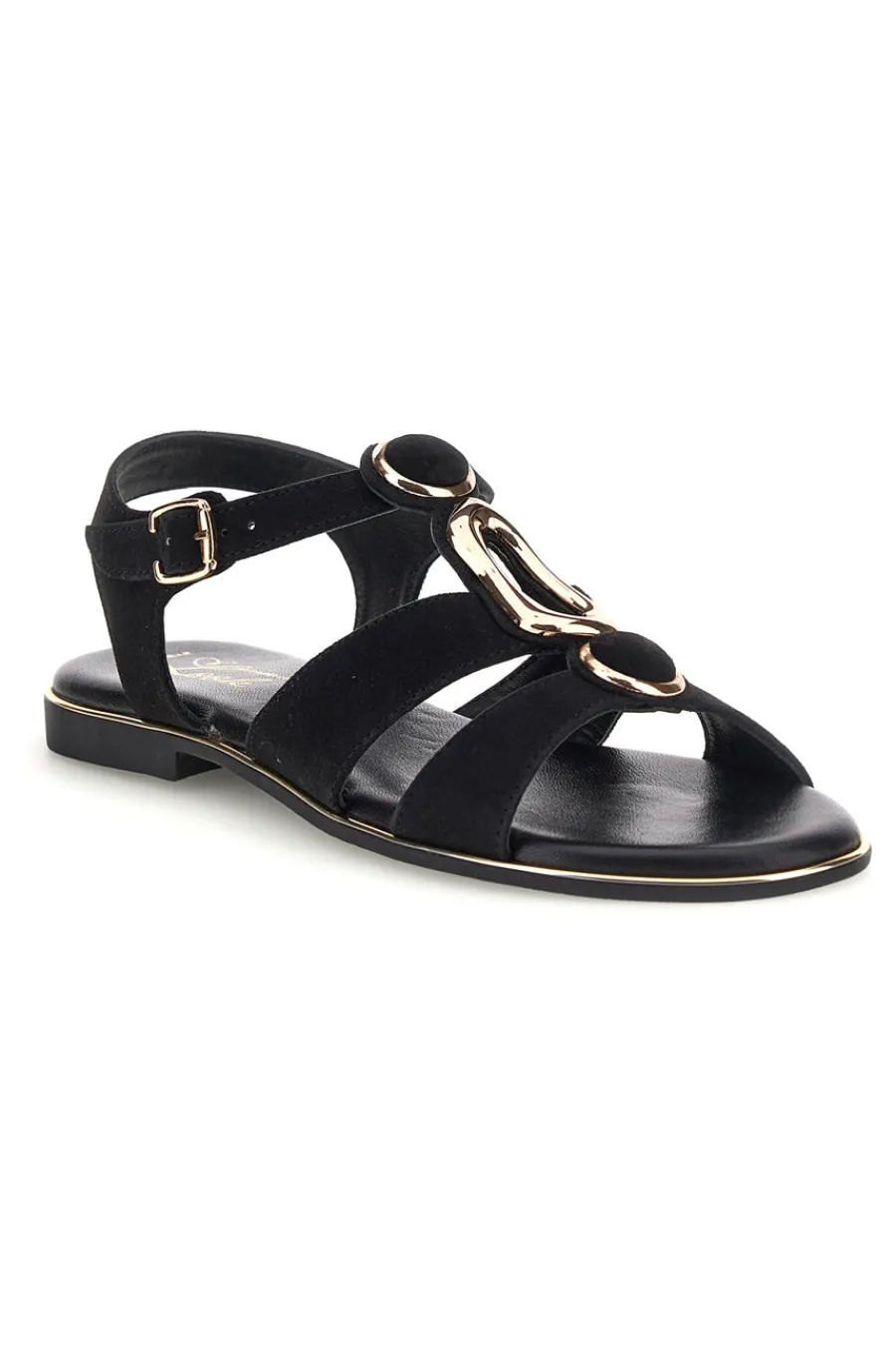 Schwarze Sandalen aus echtem Leder mit ovalen Metall-Accessoires im Pittarello-Look IF10328-PITTARELLO LOOK New