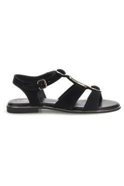 Schwarze Sandalen aus echtem Leder mit ovalen Metall-Accessoires im Pittarello-Look IF10328-PITTARELLO LOOK New