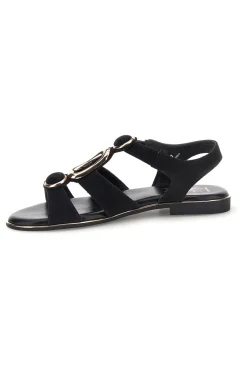 Schwarze Sandalen aus echtem Leder mit ovalen Metall-Accessoires im Pittarello-Look IF10328-PITTARELLO LOOK New