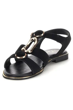 Schwarze Sandalen aus echtem Leder mit ovalen Metall-Accessoires im Pittarello-Look IF10328-PITTARELLO LOOK New