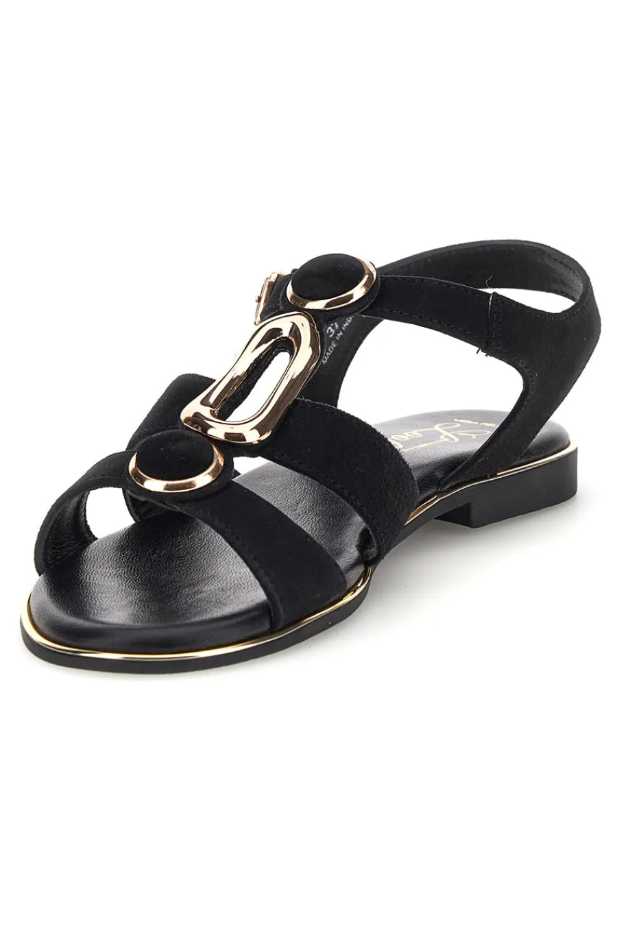 Schwarze Sandalen aus echtem Leder mit ovalen Metall-Accessoires im Pittarello-Look IF10328-PITTARELLO LOOK New