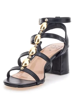Schwarze Sandalen mit goldenen Steinen und breitem Absatz 1644-MON DIEU Discount