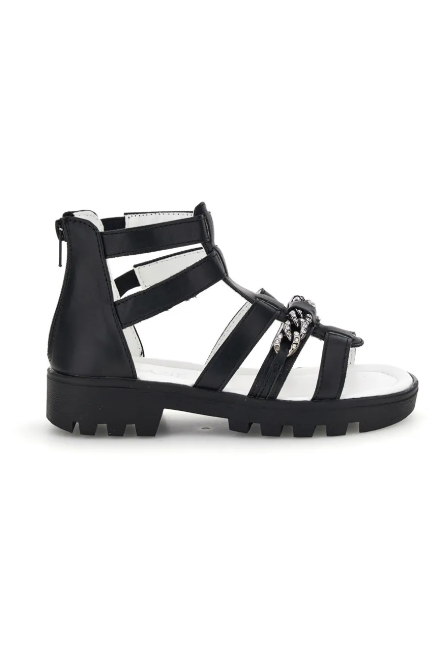 Schwarze Sandalen mit Hufeisen und Reißverschluss Thank you girl 14355