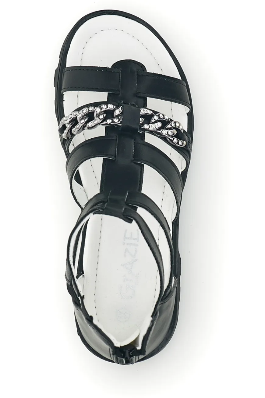Schwarze Sandalen mit Hufeisen und Reißverschluss Thank you girl 14355