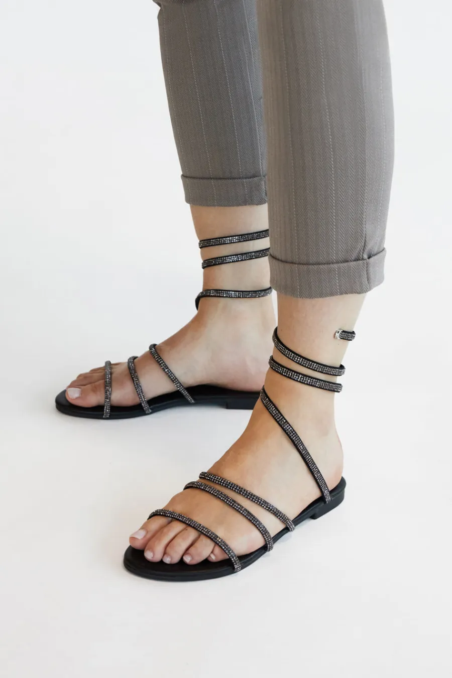 Schwarze Sandalen mit Strasssteinen PRE9300-MON DIEU New