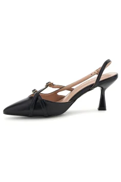 Schwarze Slingback-Pumps mit Riemchen P655-FIRST LADY
