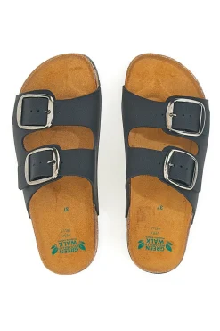 Schwarze Slipper mit doppelter Schnalle, Lederinnensohle und rutschfester Sohle 335CF20630SR-PITTARELLO GREEN WALK Hot
