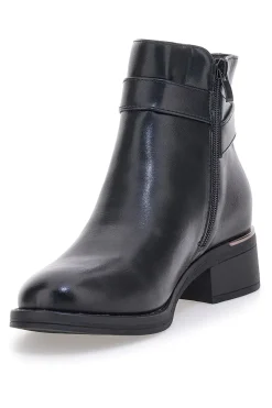 Schwarze Stiefeletten mit dekorativer Schnalle und niedriger Sohle Energy I255