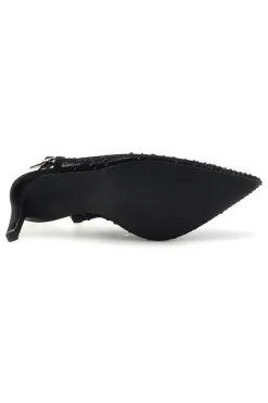 Schwarze Tüll Slingback Pumps mit Strasssteinen P656-FIRST LADY Online
