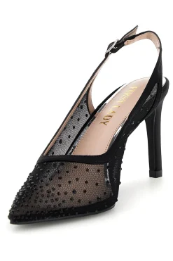 Schwarze Tüll Slingback Pumps mit Strasssteinen P656-FIRST LADY Online